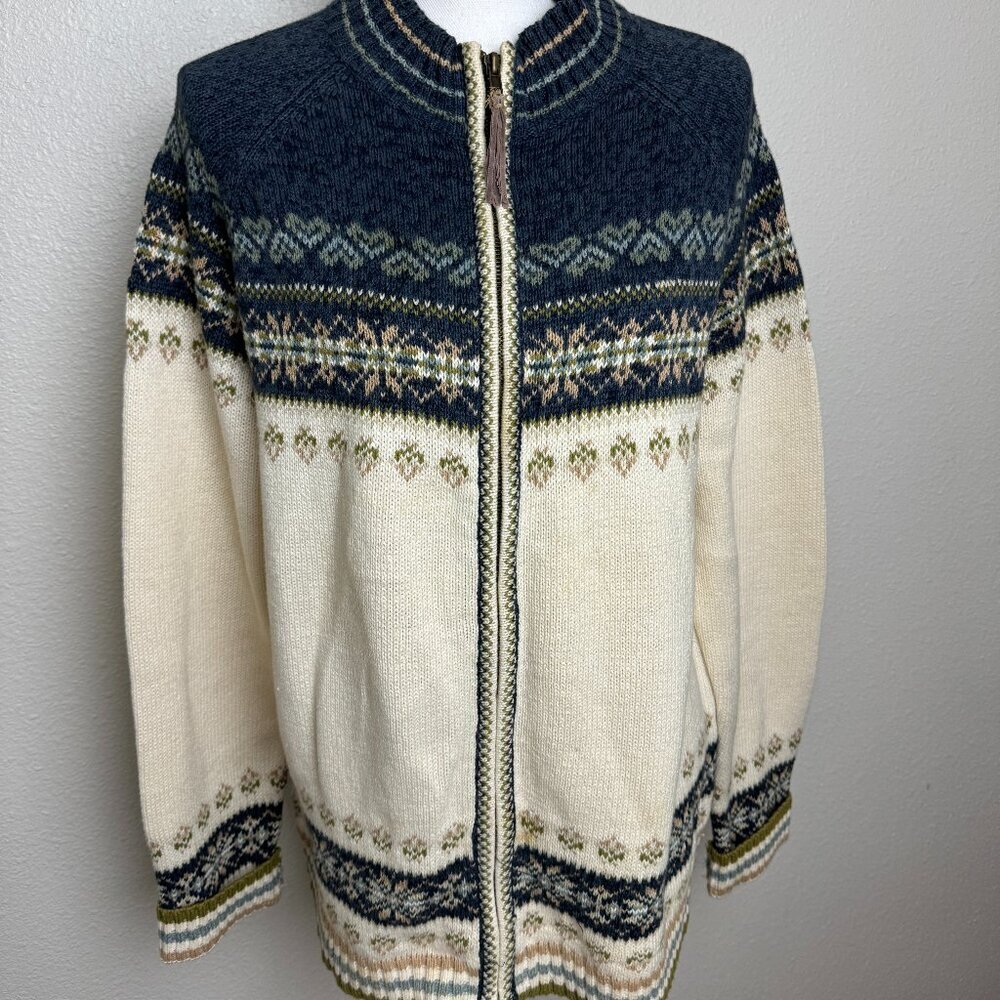 Vintage 90s Y2K Nordic  Scandinavian Sweater Cardigan Full Zipper Size XL
